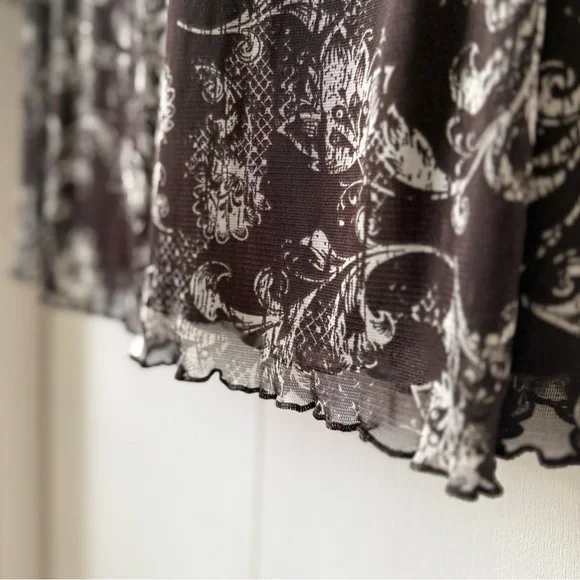 Brown and White Floral Mesh Mini Dress - Picture 3 of 6